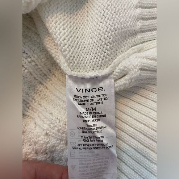 NWT Vince Cotton Cable Crew Sweater Off White Size M - Picture 9 of 10